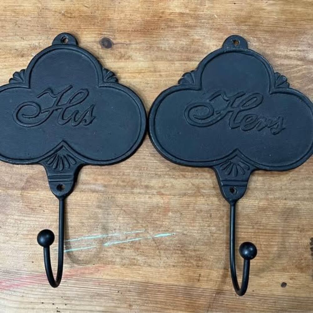 His and Her cast iron wall hooks/farmhouse bathroom/French country bathhouse